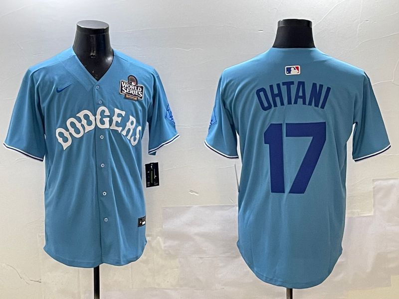 Men Los Angeles Dodgers 17 Ohtani Light Blue Throwback Game 2025 Nike MLB Jersey style 4